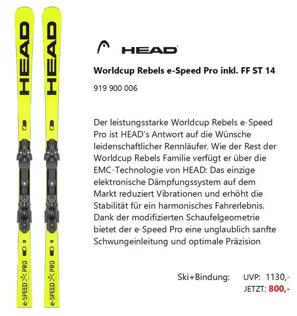 Head Worldcup Rebels e-Speed Pro FreeFlex ST 14