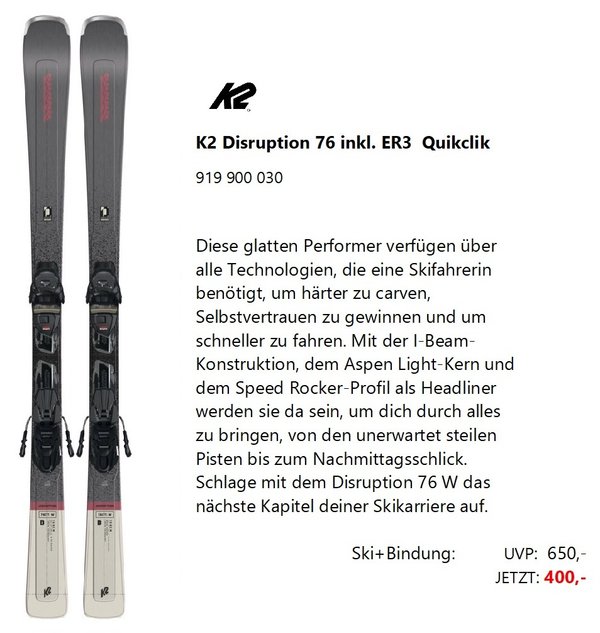 K2 Disruption 76 inkl. ER3 Quikclik