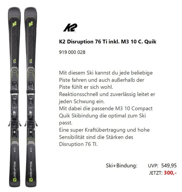 K2 Disruption 76 Ti inkl. M3 10 Compact quik