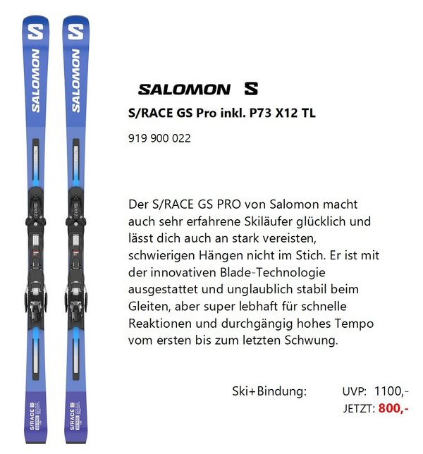 Salomon S/RACE GS Pro P73 X12 TL