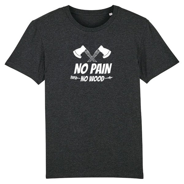 Datschi Trachten  Herren T-Shirt  "No Pain, no wood" , dark heather-weiss