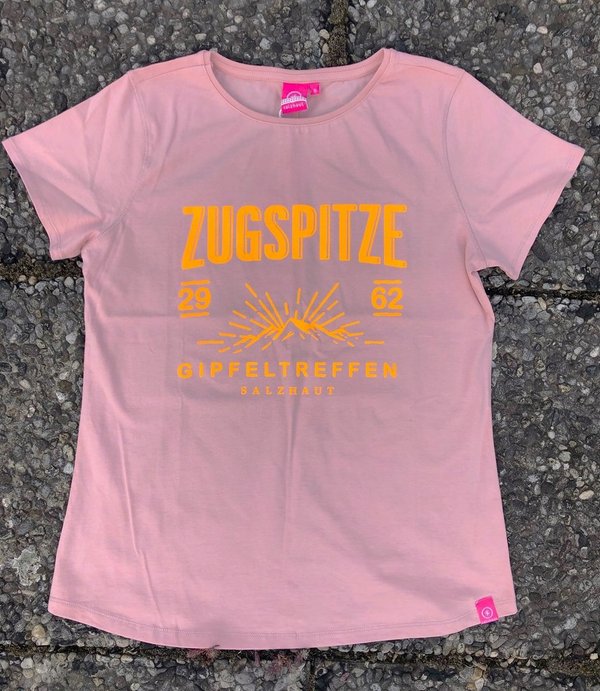 SALZHAUT Damen T-Shirt "Zugspitze-Gipfeltreffen"  pearl/neonorange