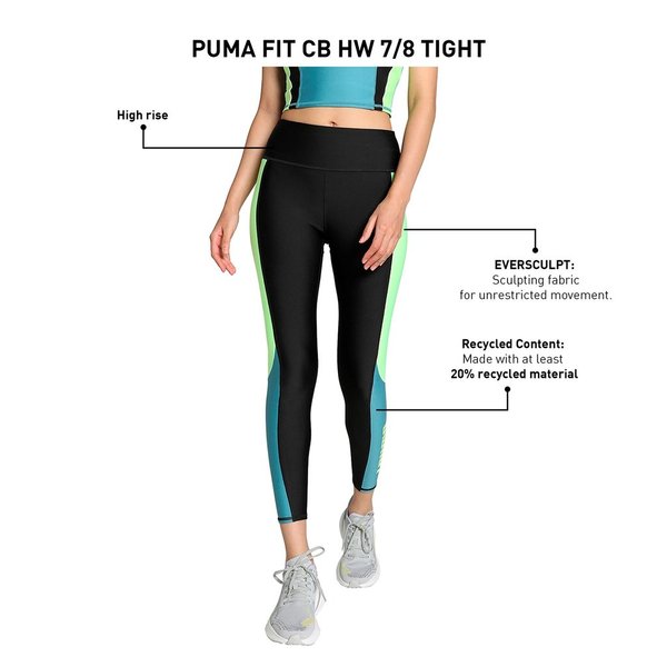 PUMA Fit High Waist Trainings Leggings Damen, black/speed green